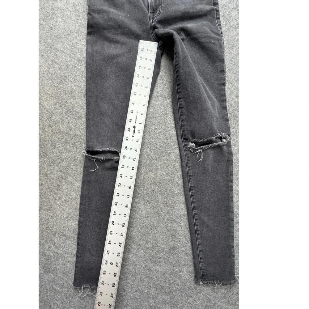 Frame Denim Le Skinny de Jeanne Jeans 27 Charcoal Gray Distressed Knee Raw Hem